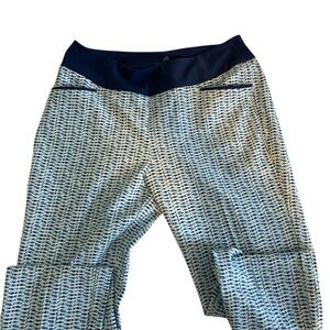Adidas Navy and White Patterned Pants, ladies large. Pull on slacks.